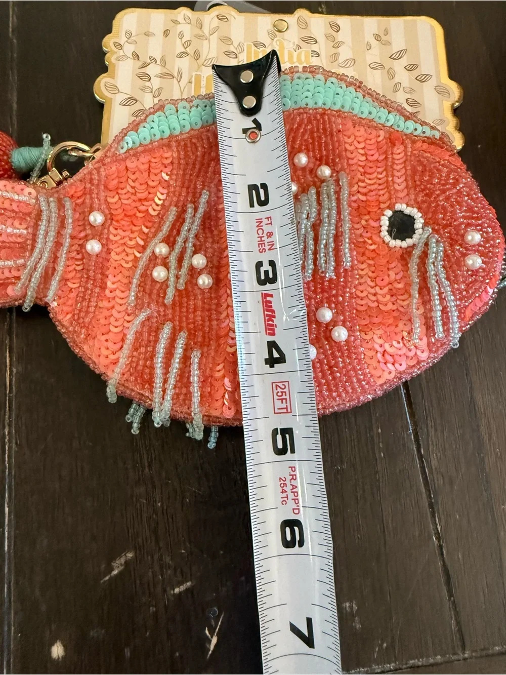 Beaded Coral Sequin Fish Coin Purse